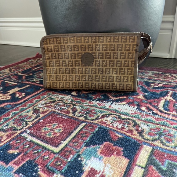 Vintage Toiletry Travel Zucchino Zucca Monogram Brown Canvas Leather Clutch - Picture 3 of 9